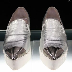 Miu Miu by Prada Silver Slip on metal toe platform shoe